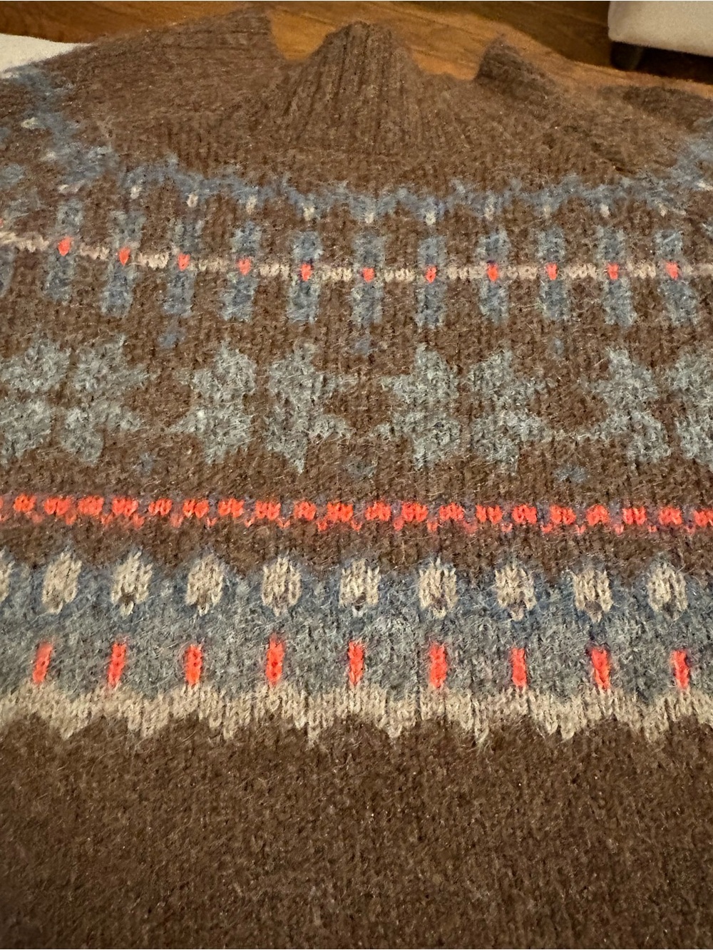 Old Navy Brown Nordic Yoke Turtleneck Sweater with Blue and Coral Accents - Picture 3 of 3